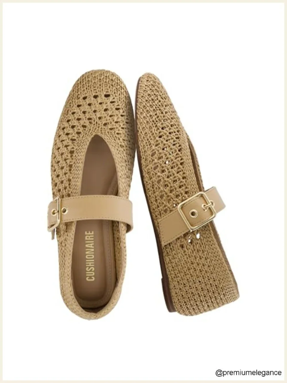 Woven Mary Jane Ballet Flats with Memory Foam Cushioning, Adjustable Gold-Tone